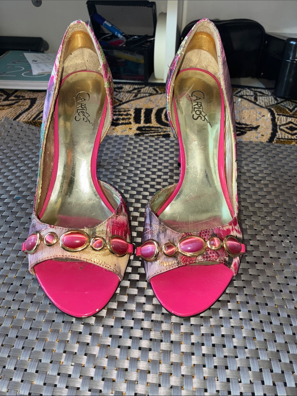 Carlos by Carlos Santana Hot Pink Open-Toe Gemstone Heels